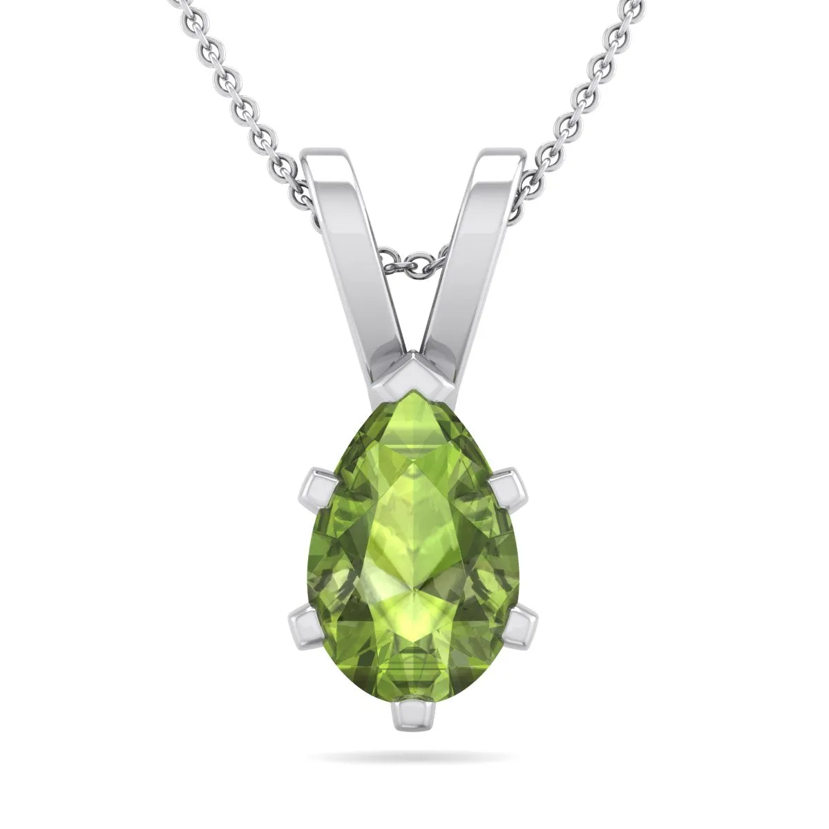 1 Carat Pear Shape Peridot Necklace In Sterling Silver, 18 Inches