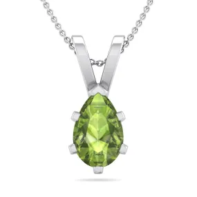 1 Carat Pear Shape Peridot Necklace In Sterling Silver, 18 Inches