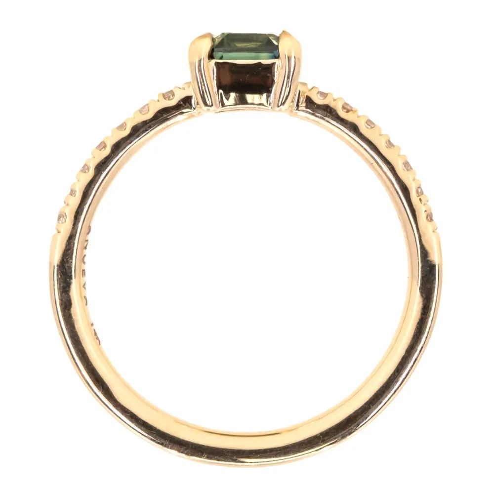 1.25ct Emerald Cut  Parti Sapphire Solitaire and Wedding Band Set in 14k Yellow Gold