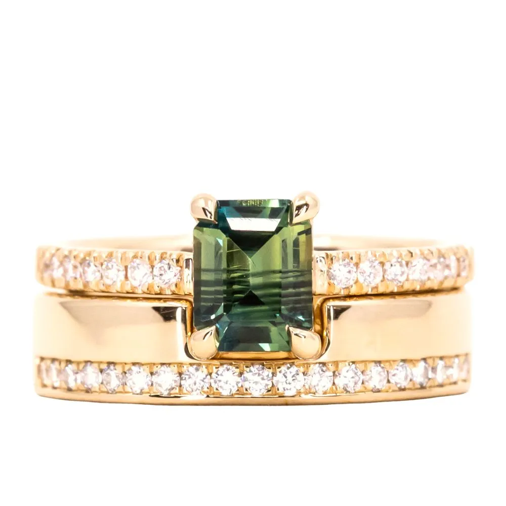 1.25ct Emerald Cut  Parti Sapphire Solitaire and Wedding Band Set in 14k Yellow Gold