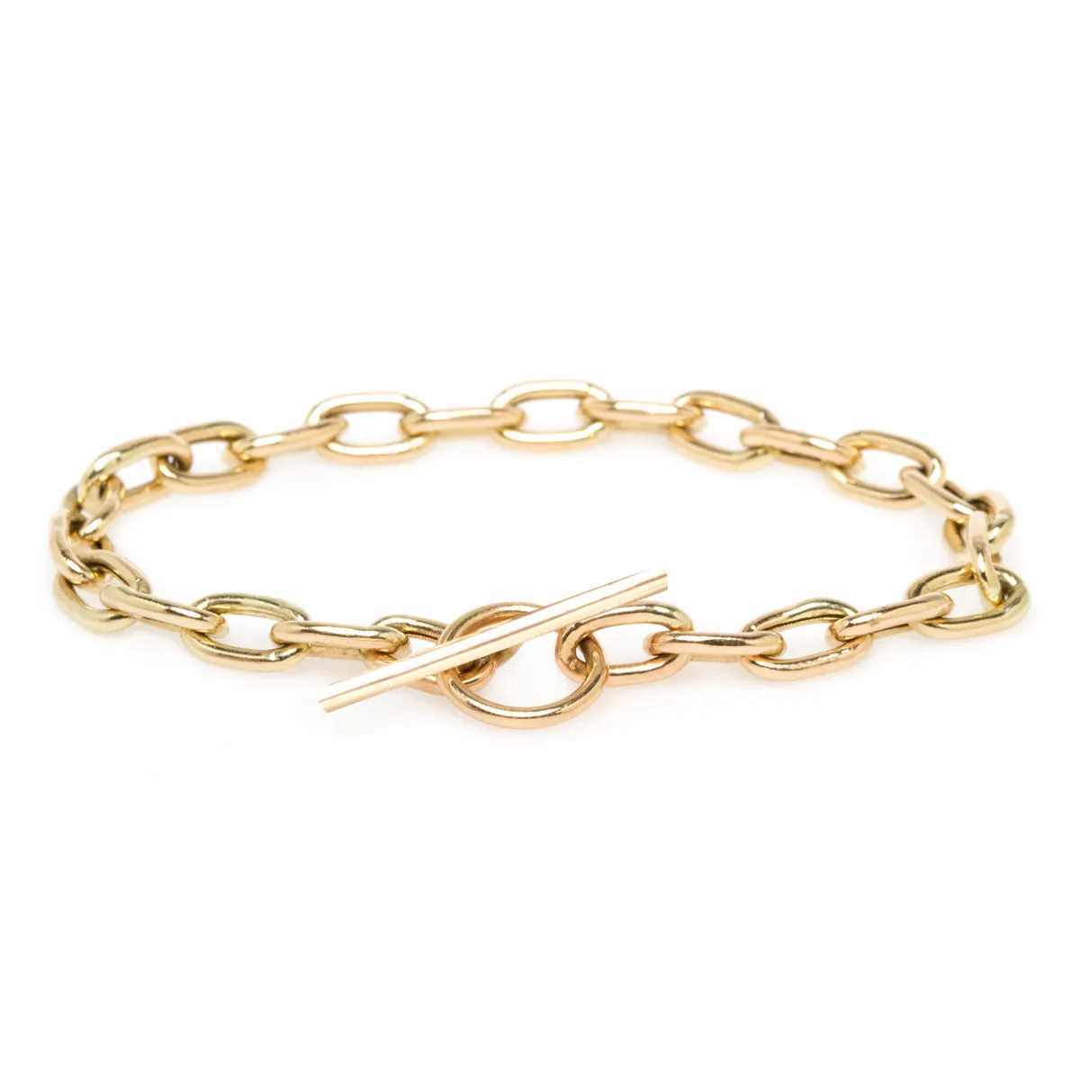 14k Extra Large Square Oval Link Chain Bracelet with Pavé Diamond Toggle