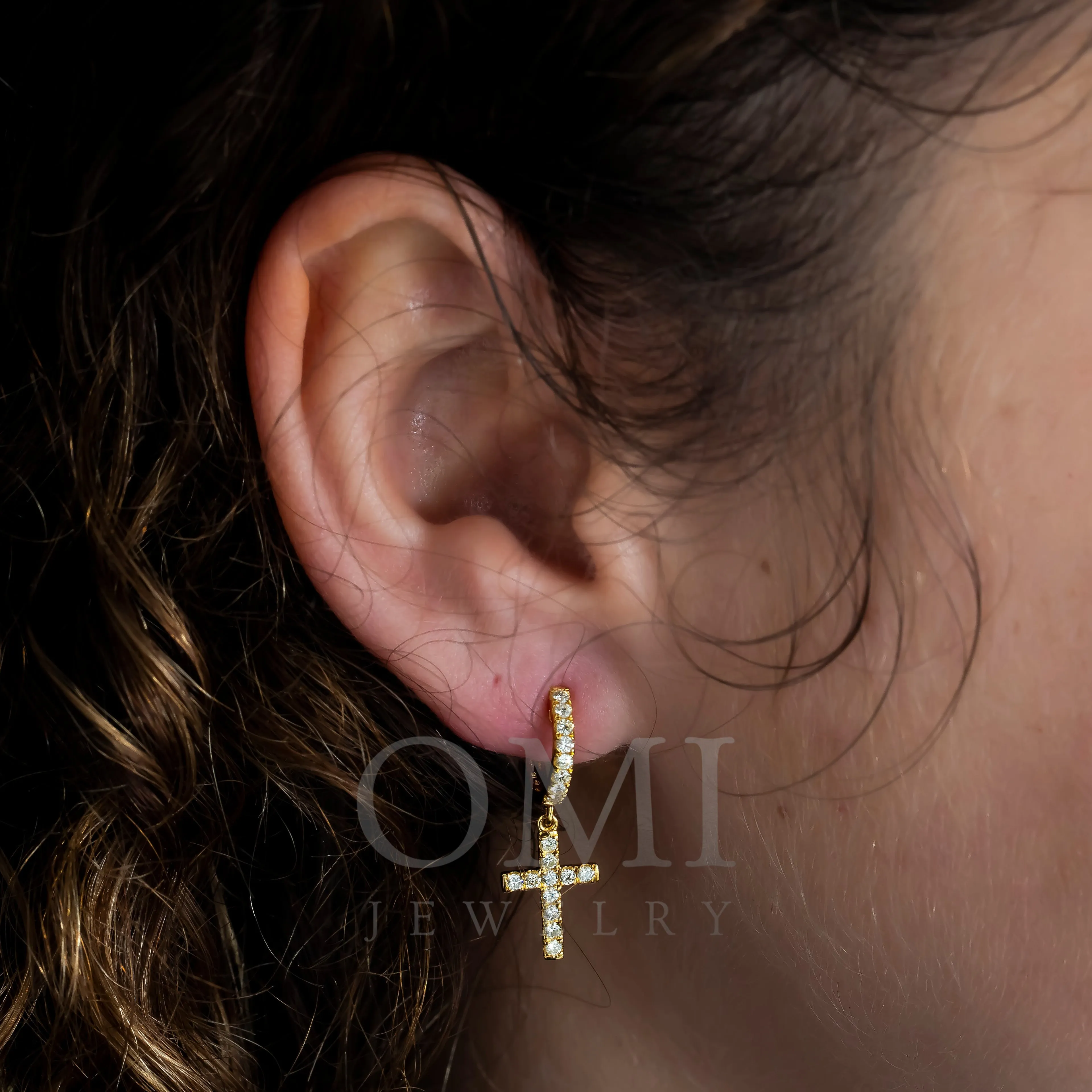 14K GOLD DIAMOND DANGLING CROSS EARRINGS 0.65 CTW