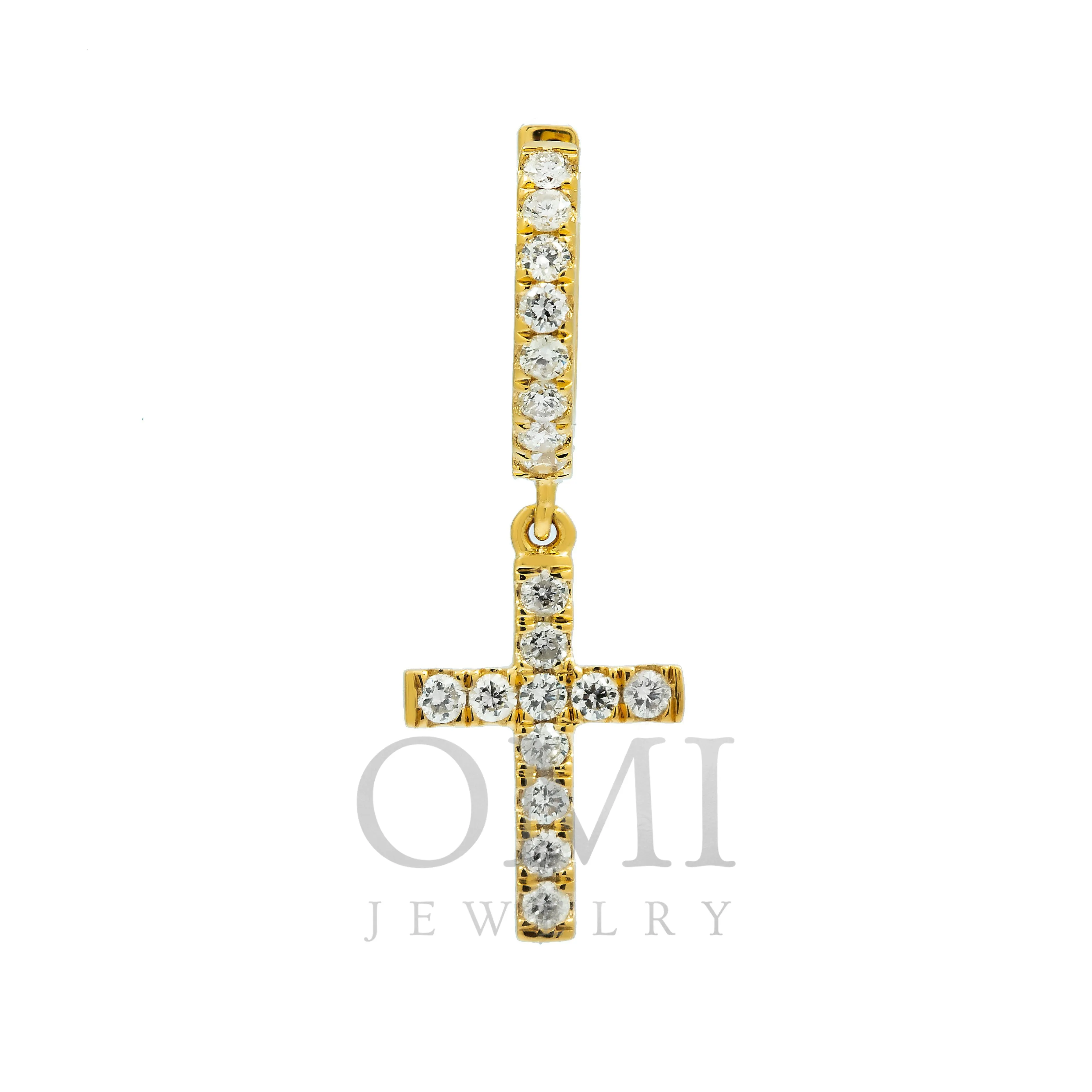 14K GOLD DIAMOND DANGLING CROSS EARRINGS 0.65 CTW