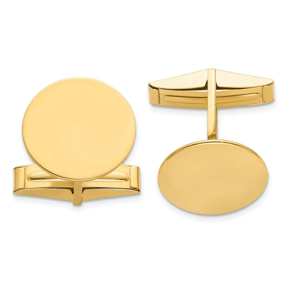 14k Real Gold Men's Circular Polished Cuff Links