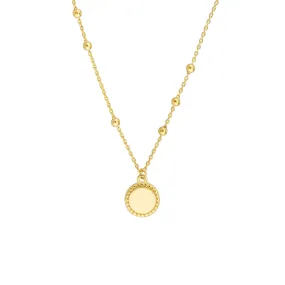 14K Yellow Gold Circle Disk with Bead Chain Pendant Necklace