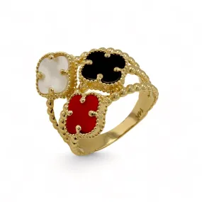 14K Yellow gold multi color clover ring-227063