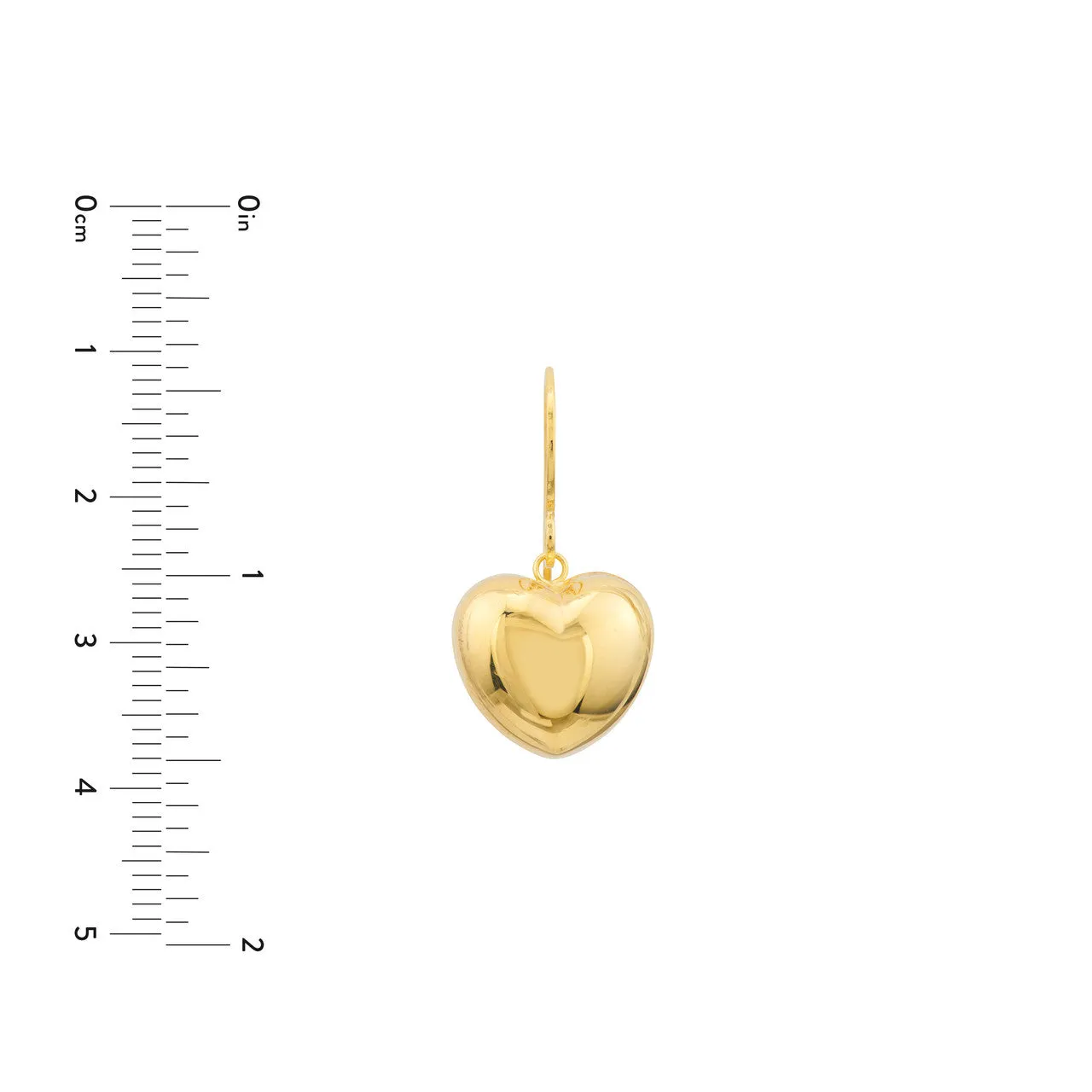 14K Yellow Gold Puffed Heart Fish Hook Earrings