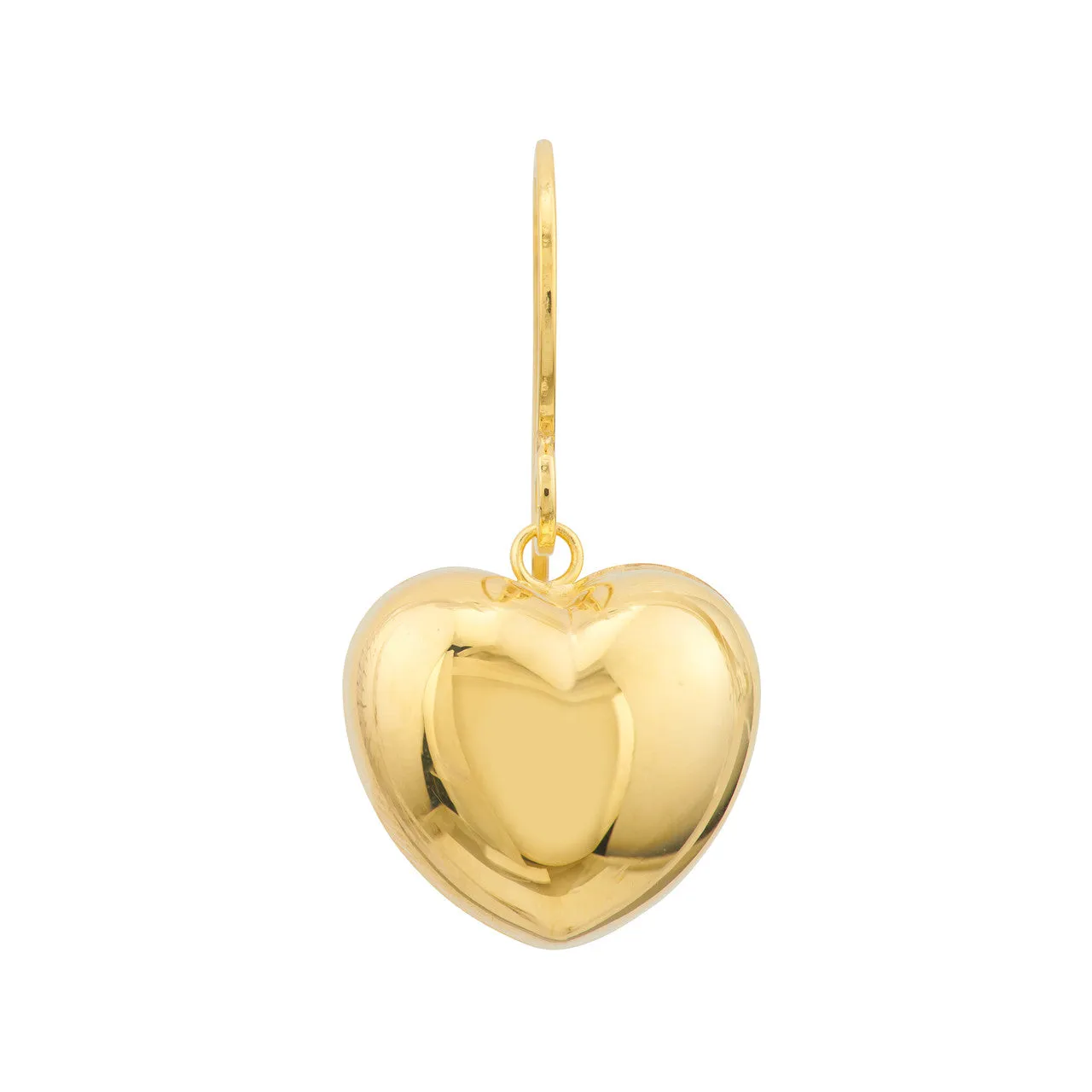 14K Yellow Gold Puffed Heart Fish Hook Earrings