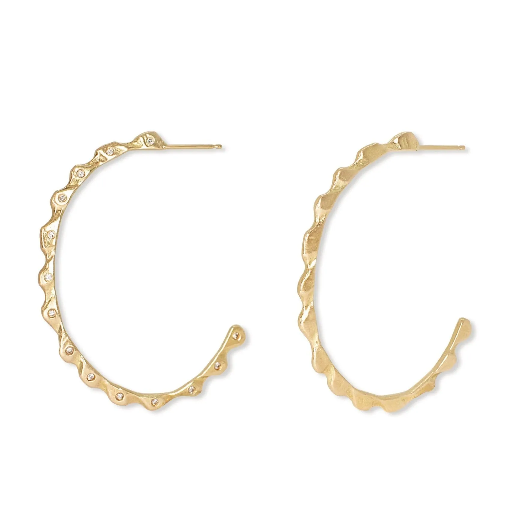 18K Wave Diamond Hoop Earrings Large