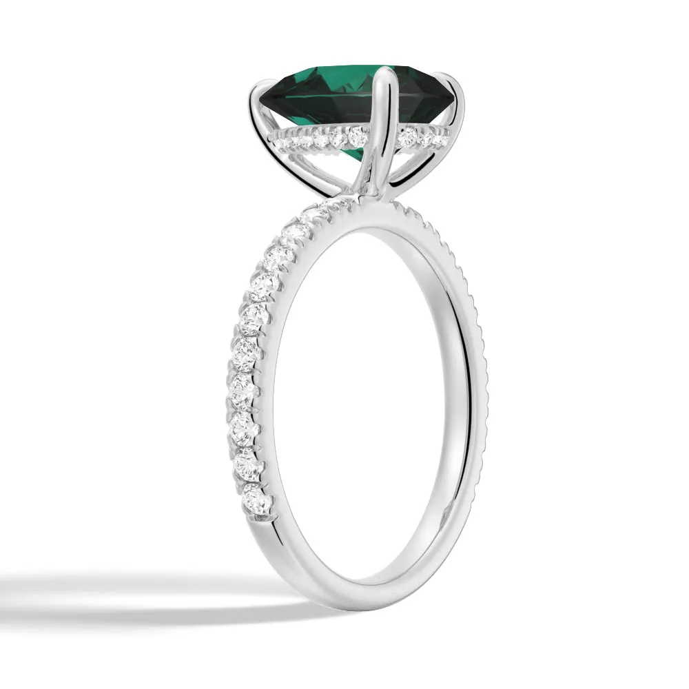 2 CT. Pear-Shaped Green Moissanite Engagement Ring With Hidden Halo