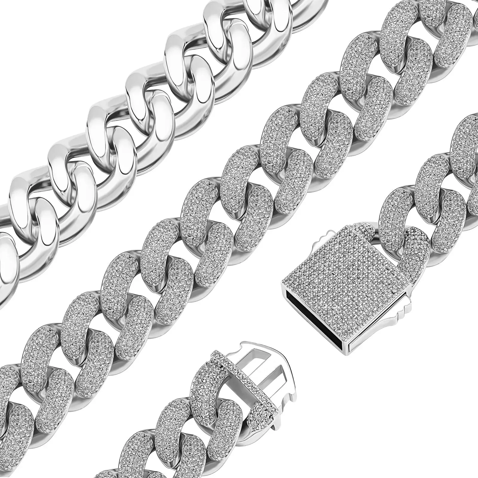 20mm Iced Cuban Link Chain in White Gold