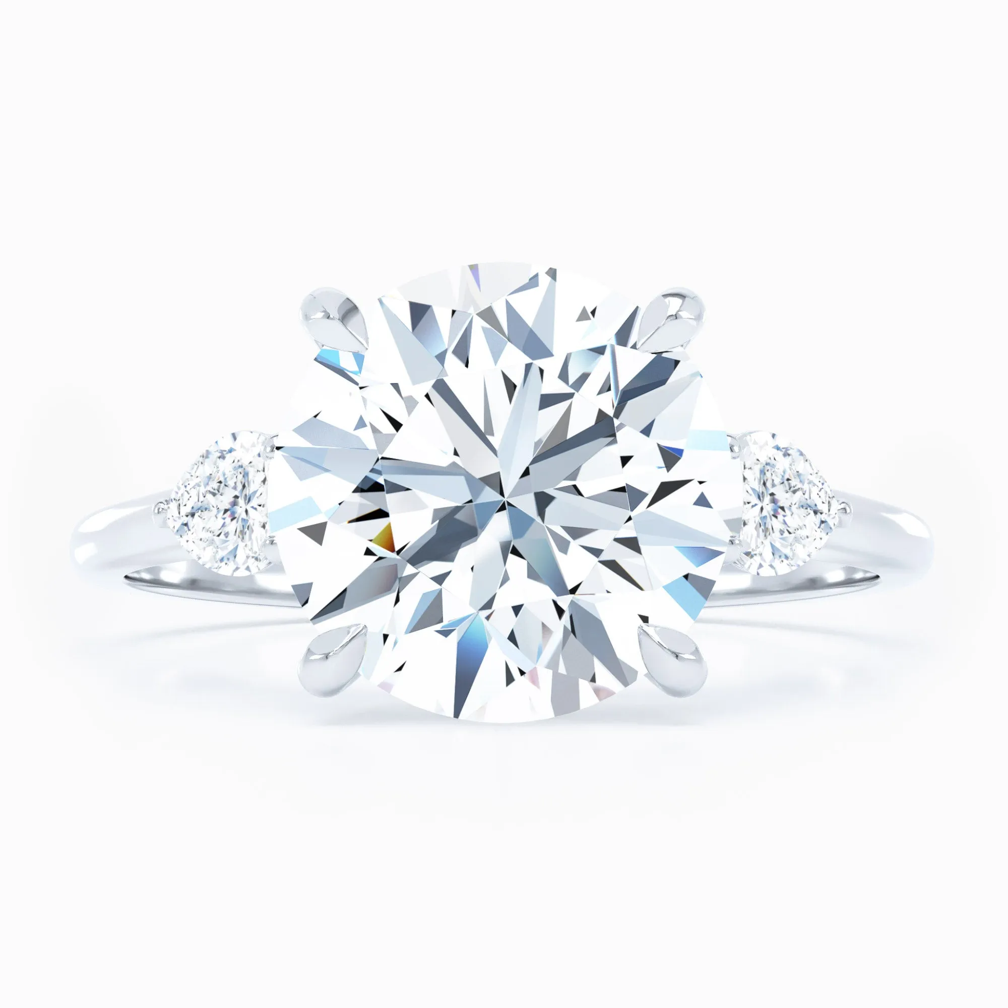 3 Stone - Pear Shape Sides - Round Engagement Ring