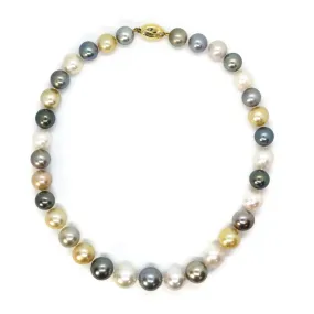 AFJ - Gemstone Collection - Graduated Multicolor Natural Pearl Necklace, Yellow Gold Clasp