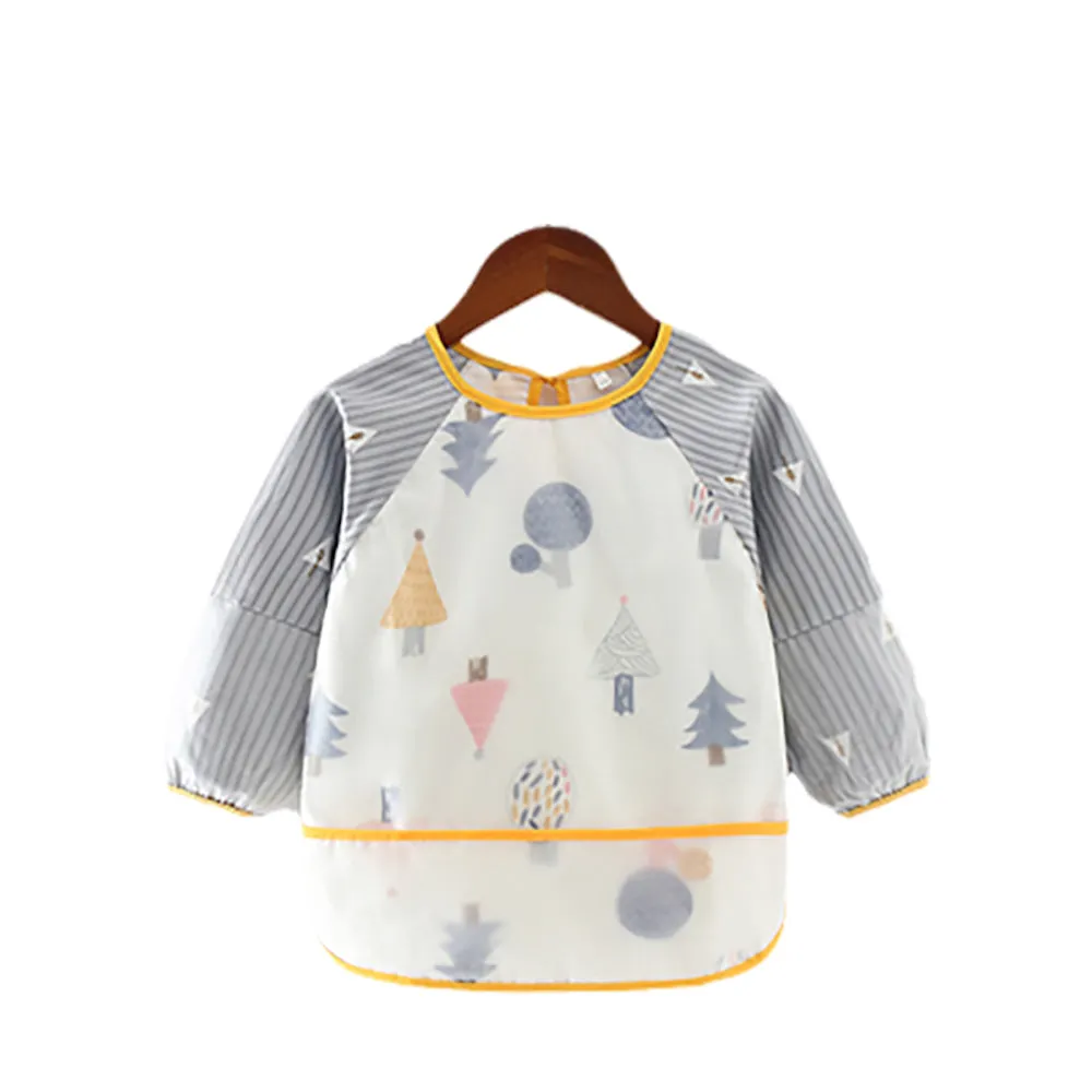 Baby Long Sleeve Apron Smock Bib Blue Forest V2