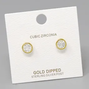 Bezel Set Cubic Zirconia Stud Earrings (7 MM)