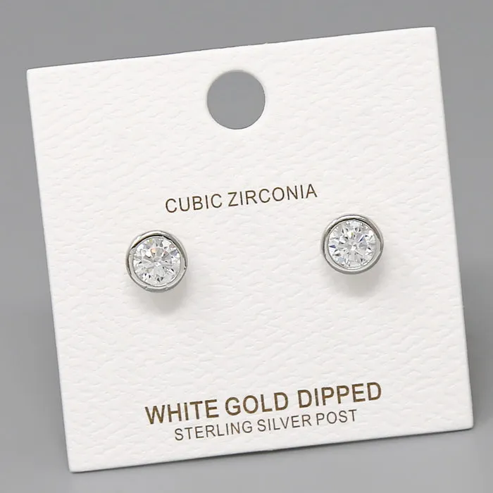 Bezel Set Cubic Zirconia Stud Earrings (7 MM)