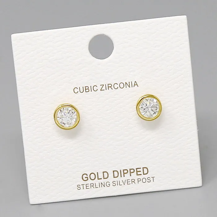 Bezel Set Cubic Zirconia Stud Earrings (7 MM)