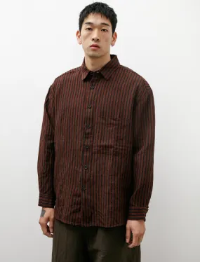 Big Shirt Two Yarn Dyed Linen Stripe Navy Red