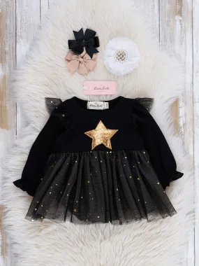 Black Gold Star Sparkle Tulle Bubble