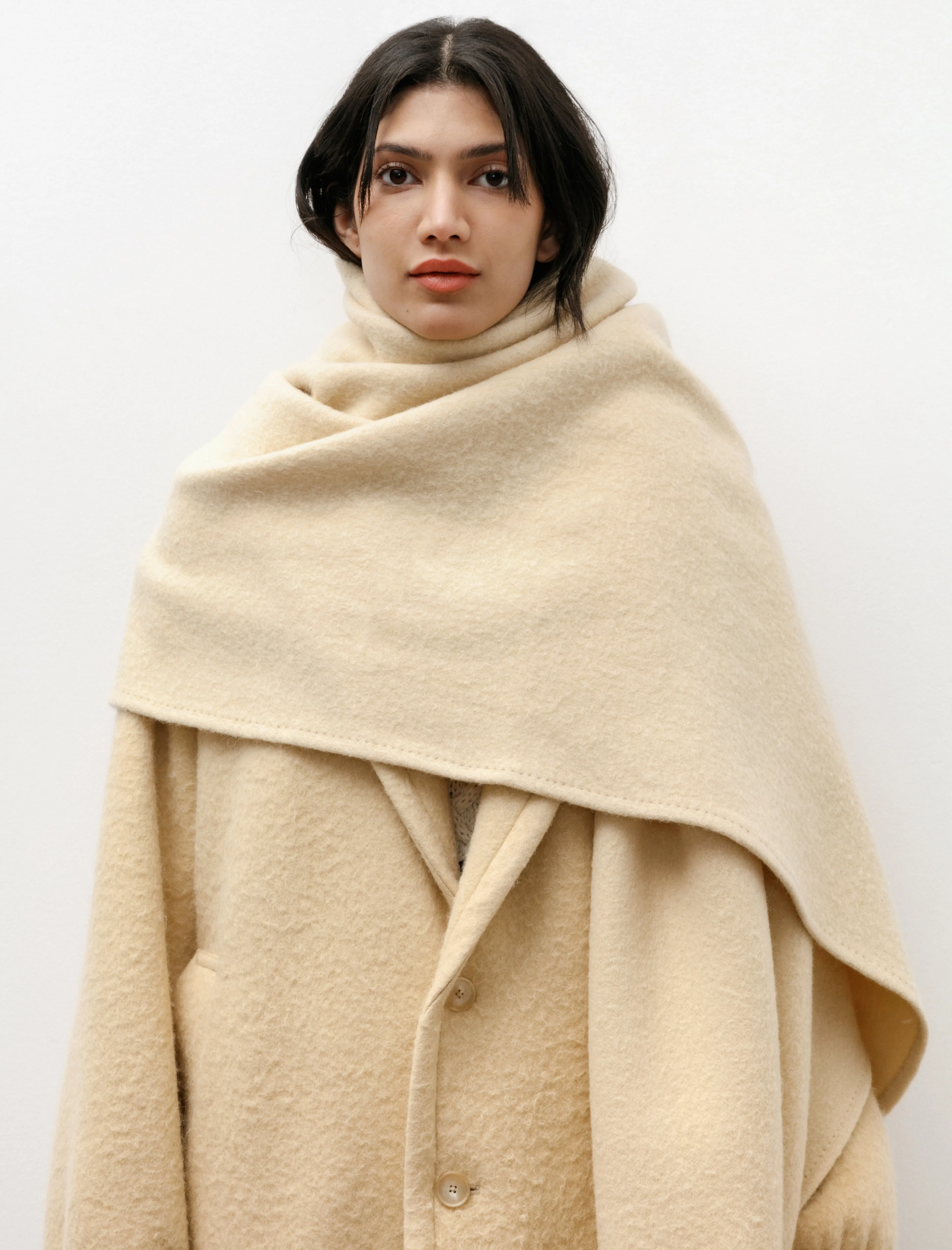 Brushed Alpaca Wool Melton Large Stole Beige