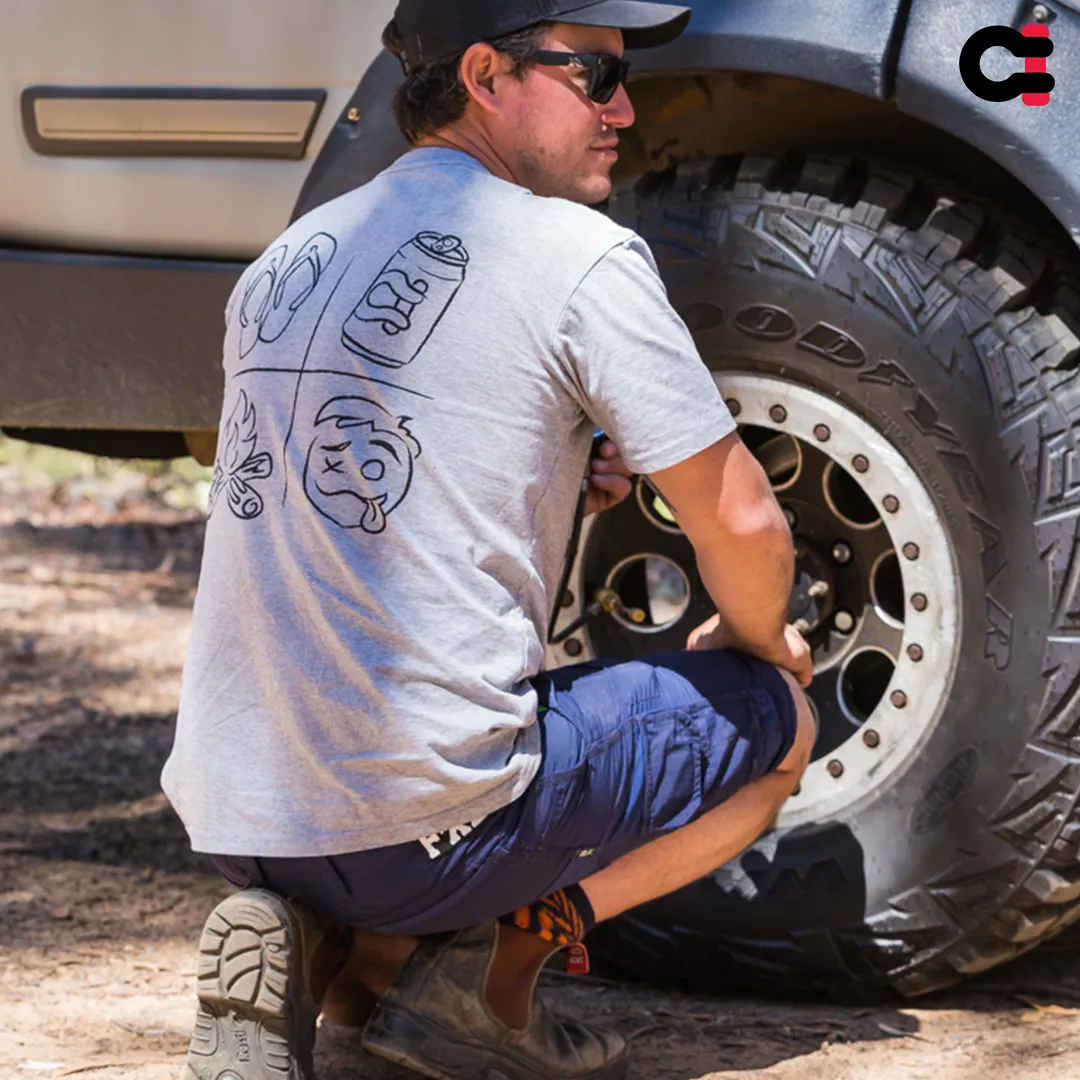 Crew Tee Graphic Print Flat Out Camping Grey