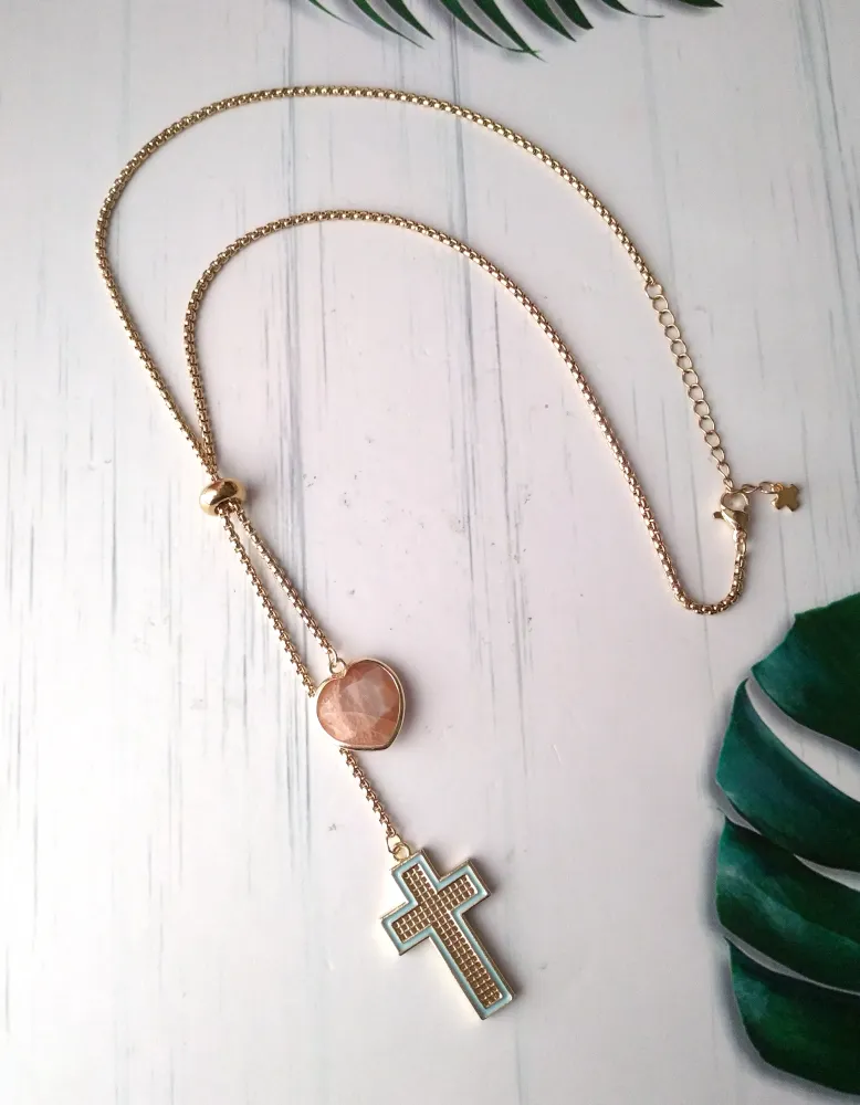 Cruz with Gemstone Heart Slider Necklace