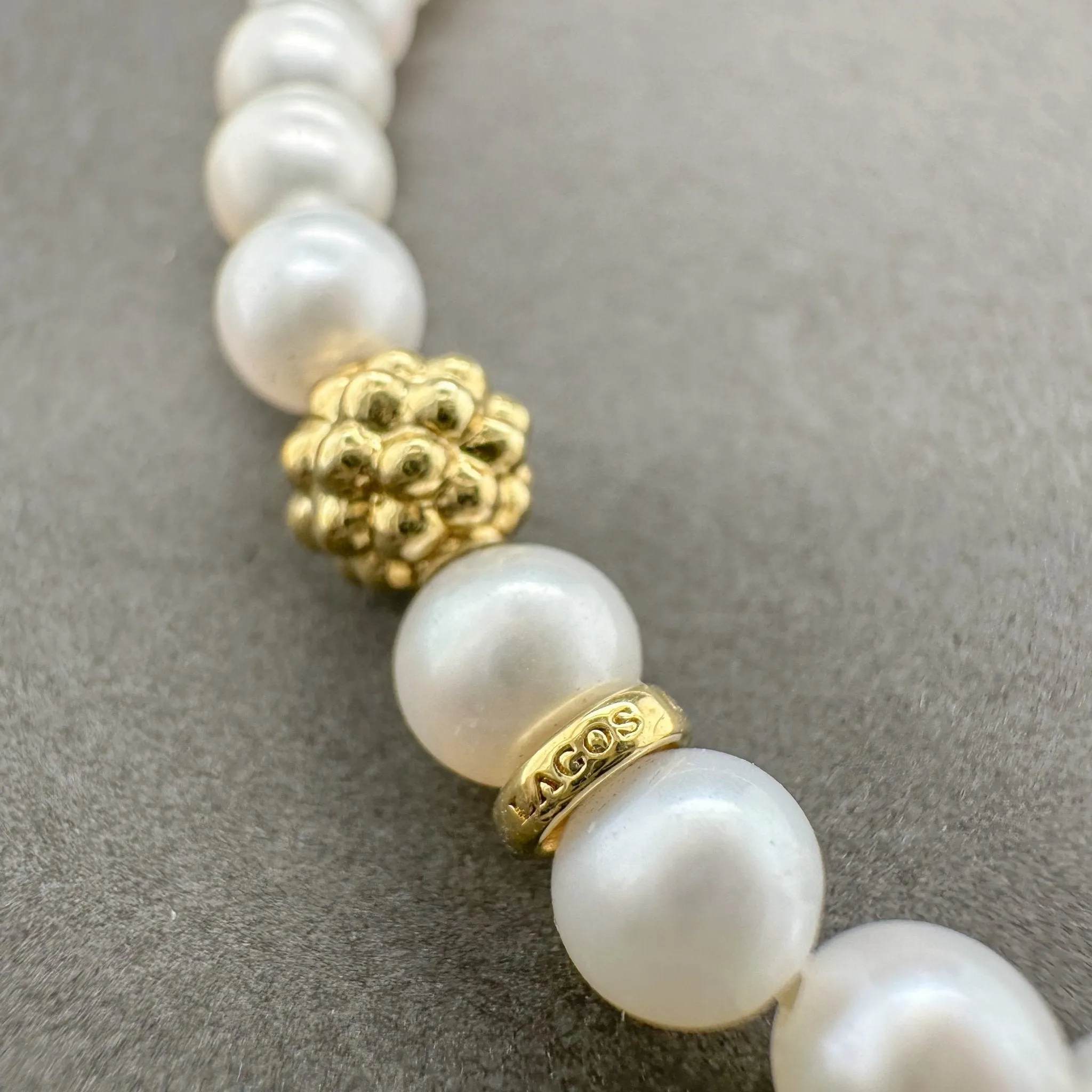 Estate Lagos 18K Y Gold Pearl Station Bead Bracelet