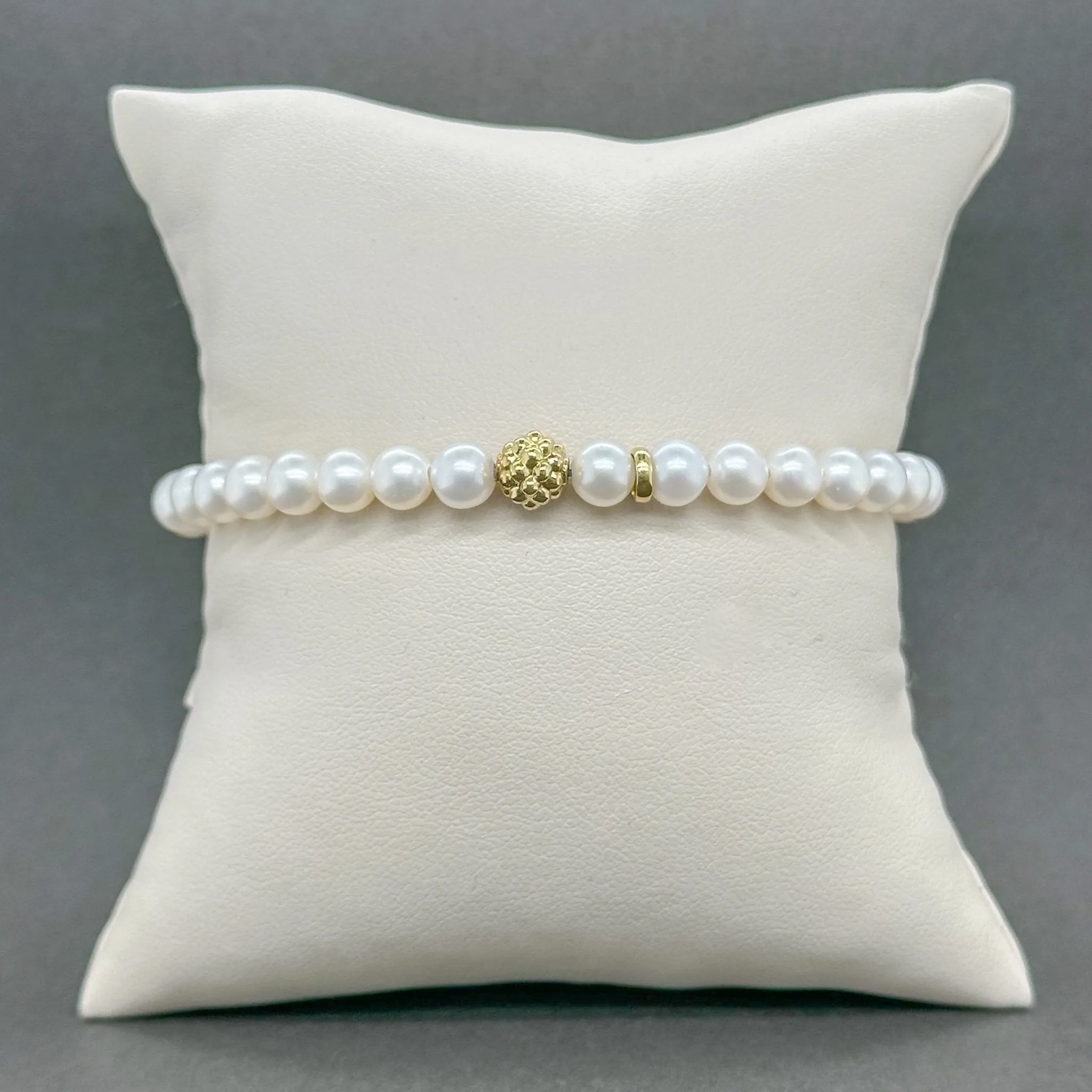 Estate Lagos 18K Y Gold Pearl Station Bead Bracelet