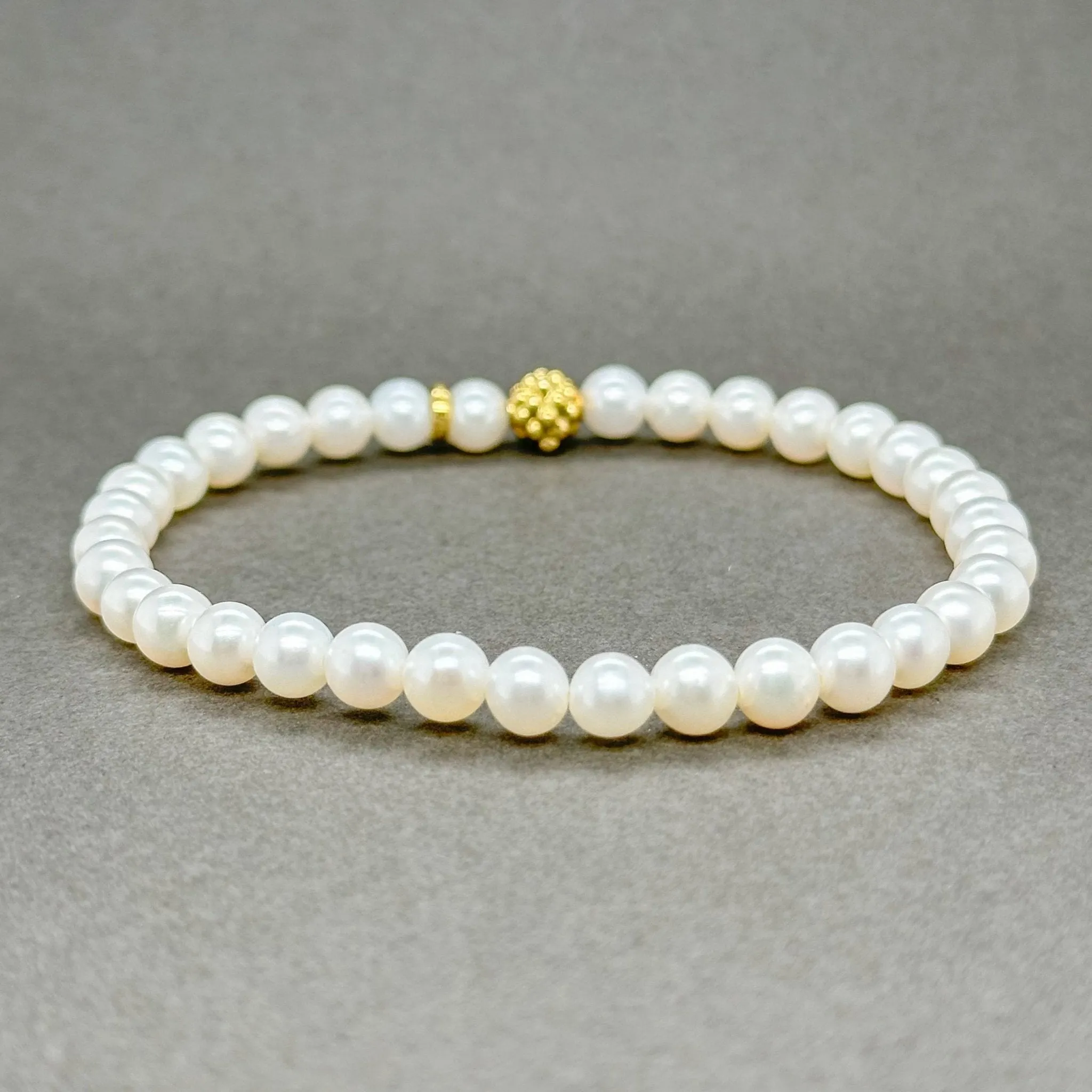 Estate Lagos 18K Y Gold Pearl Station Bead Bracelet