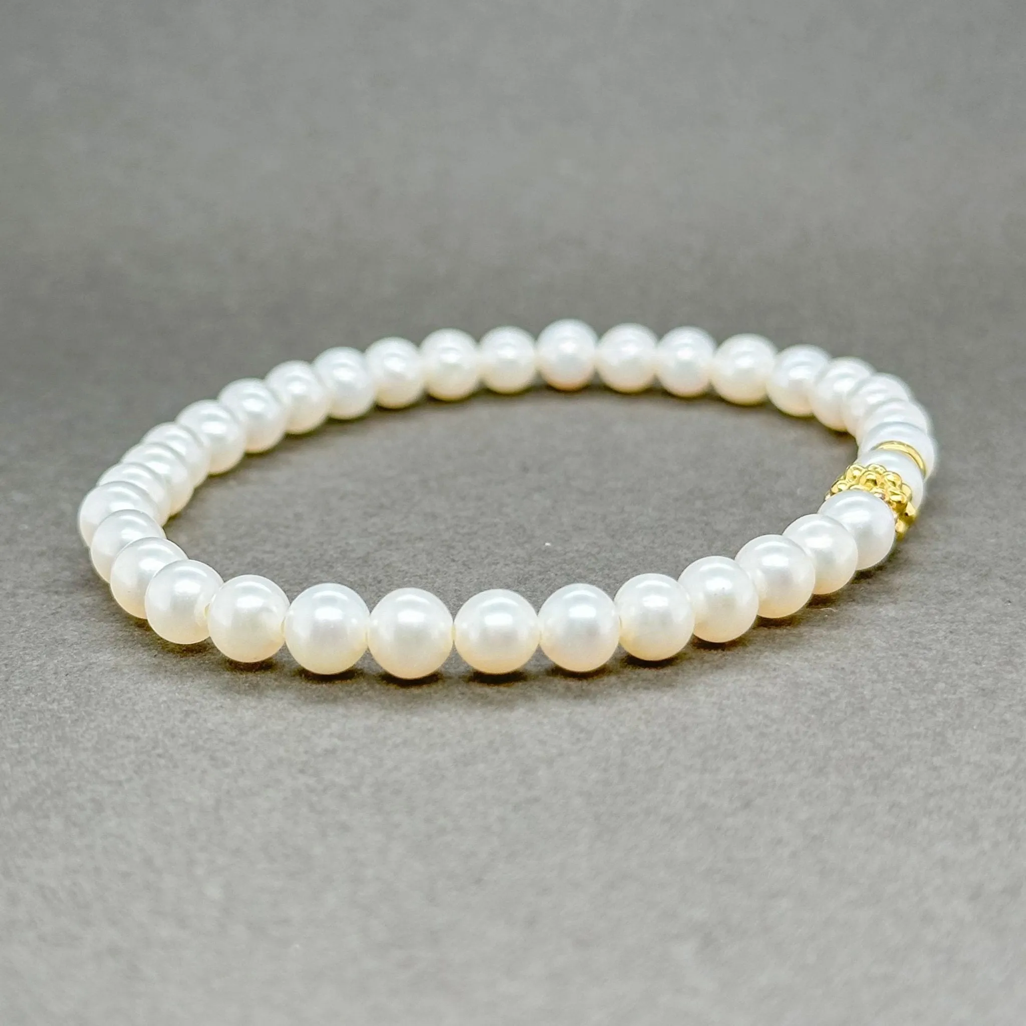 Estate Lagos 18K Y Gold Pearl Station Bead Bracelet