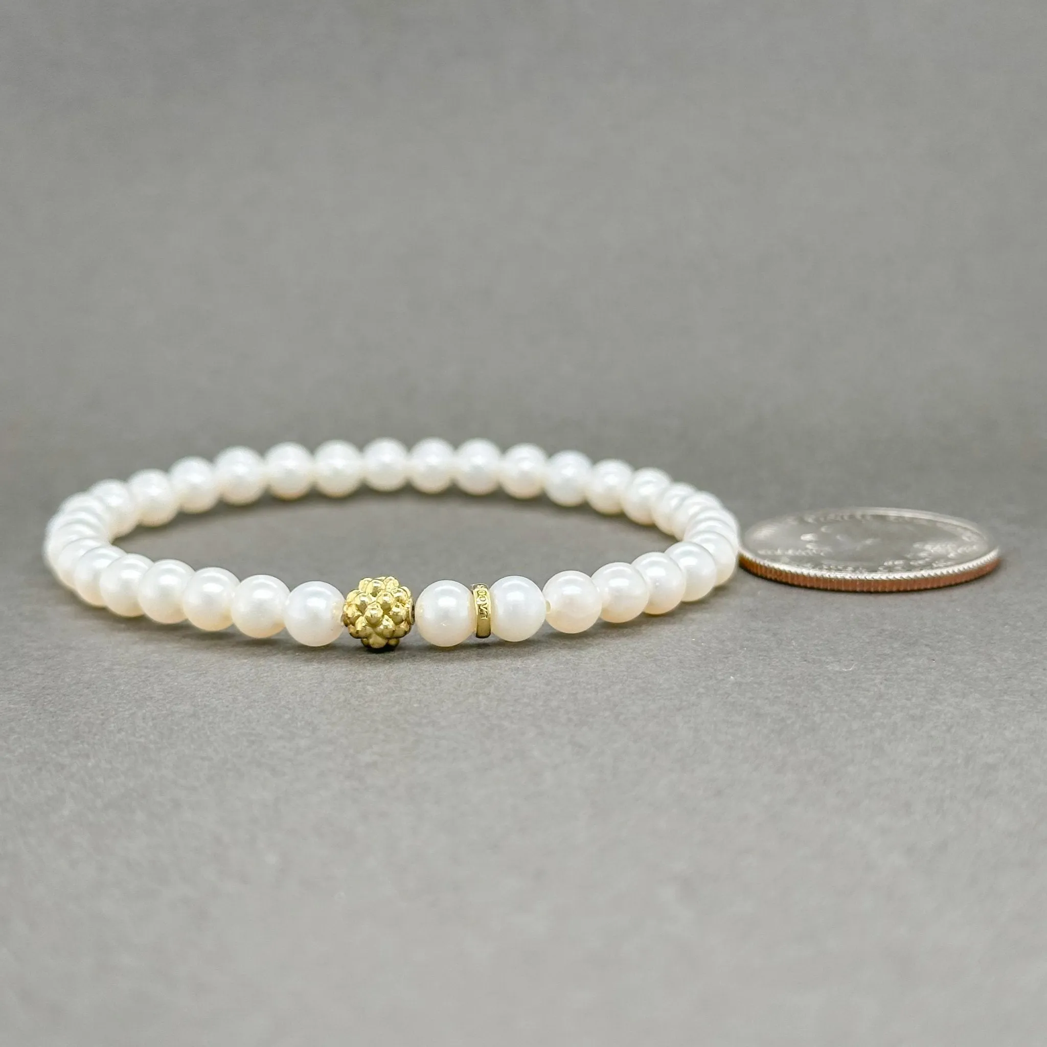 Estate Lagos 18K Y Gold Pearl Station Bead Bracelet