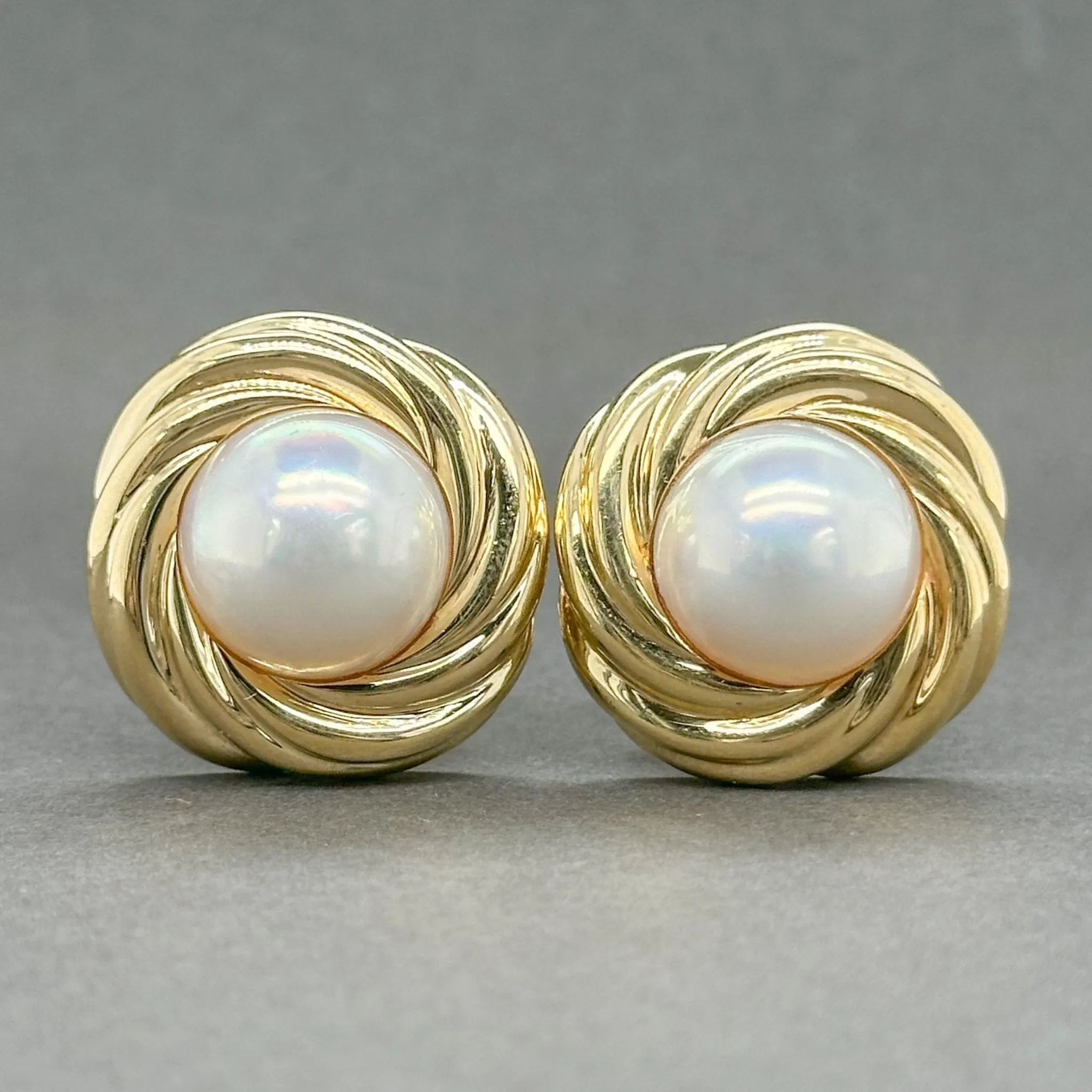 Estate Mikimoto 18K Y Gold Mabe Pearl Button Earrings