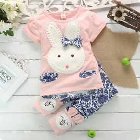 Girls Rabbit T-shirt Pants 2 Pcs Set