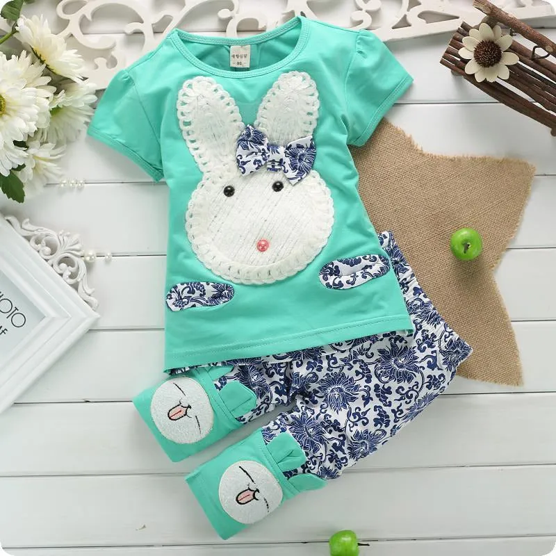 Girls Rabbit T-shirt Pants 2 Pcs Set