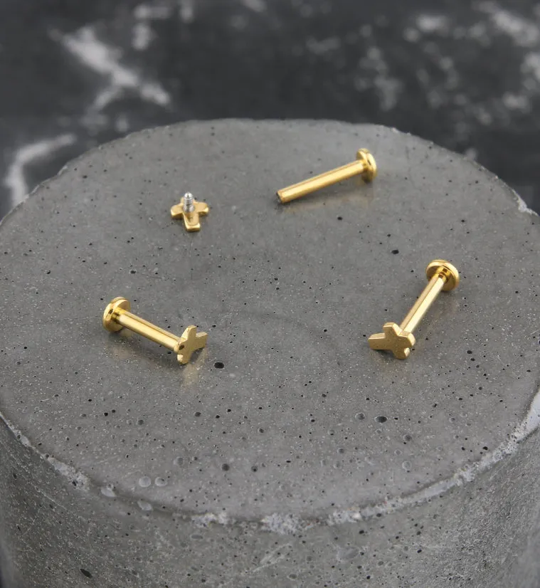 Gold PVD Cross Internally Threaded Titanium Labret