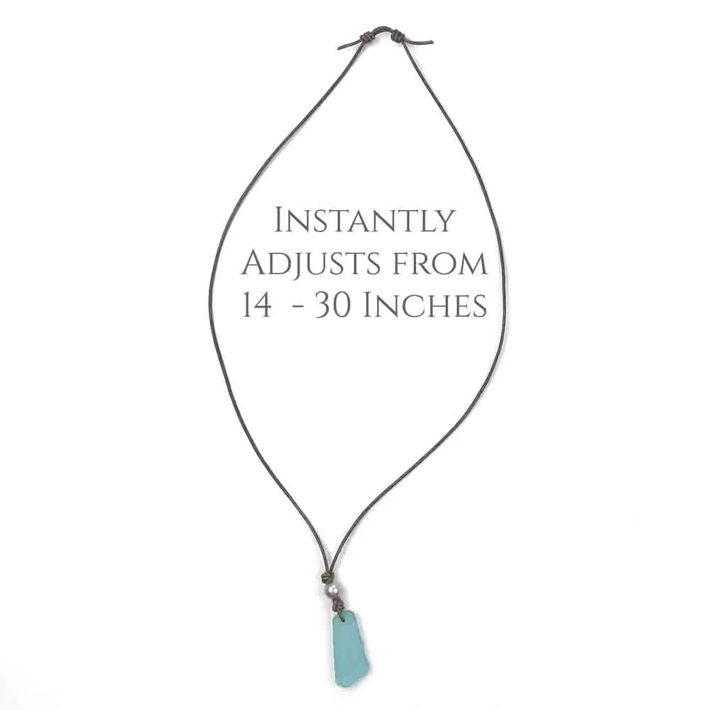 Green-Aquamarine Sea Shell Sea Shard and Aventurine Leather Necklace | #5084