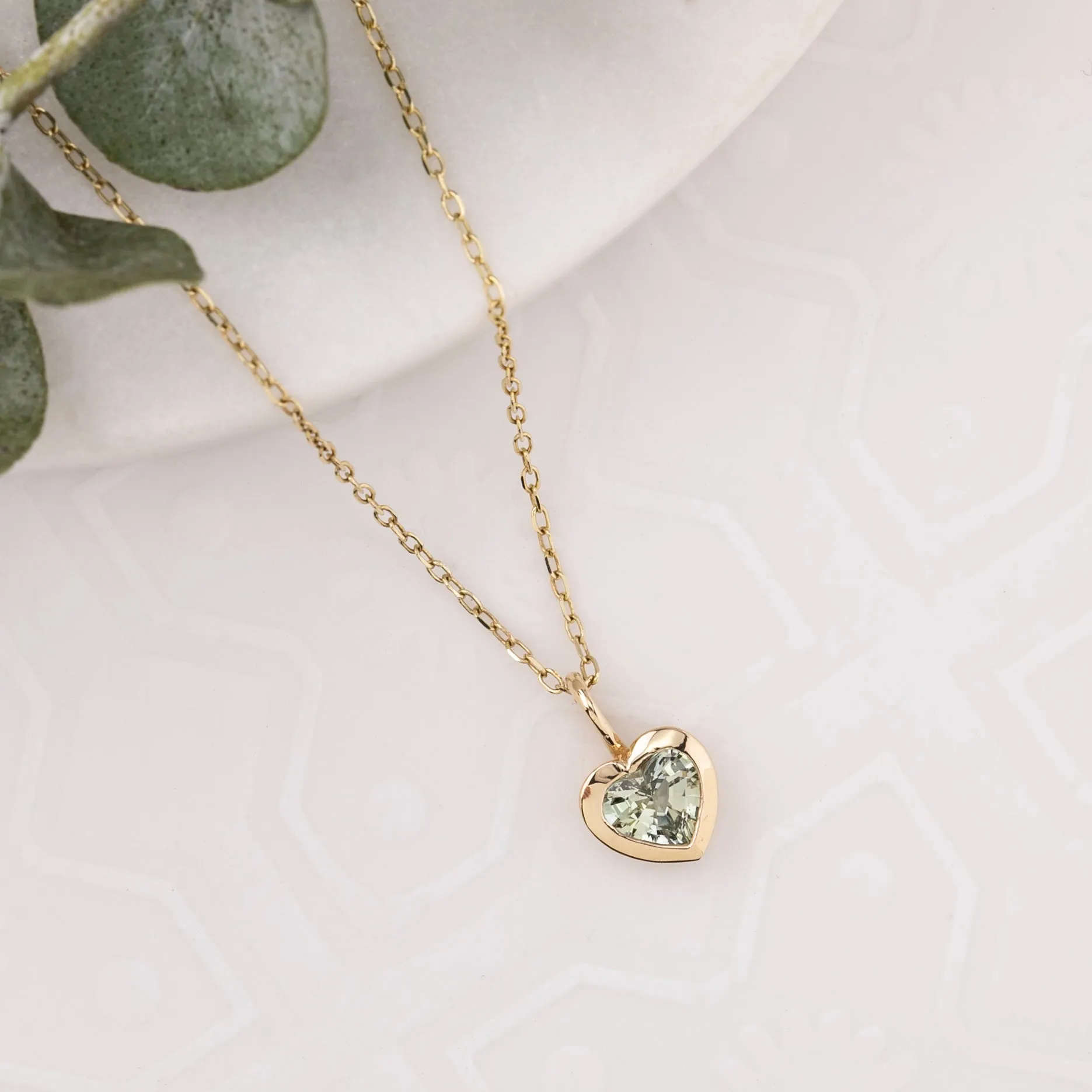 Green Sapphire Heart Charm 14K Gold