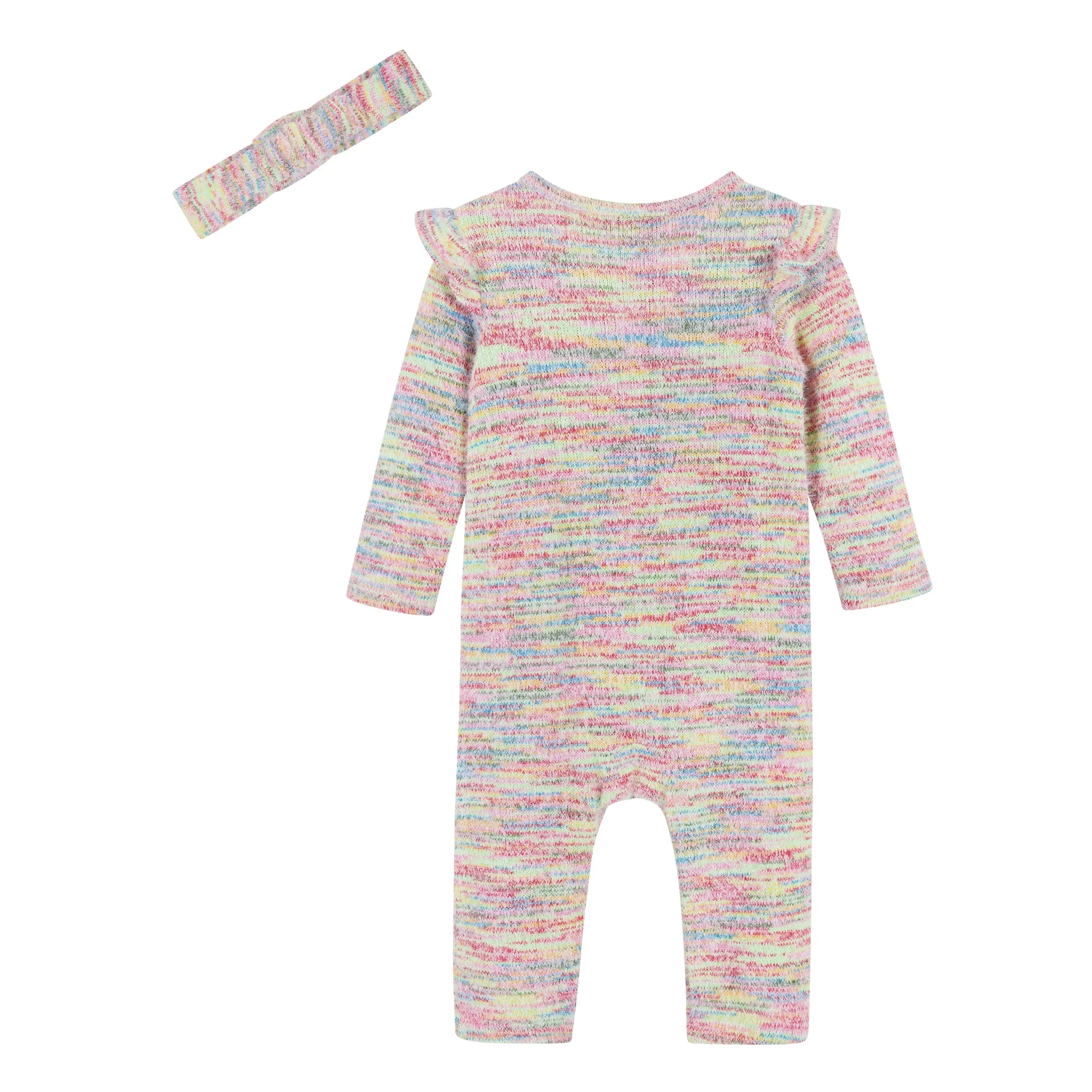 Infant Multicolor Knit Romper W/Headband Set  | Pink