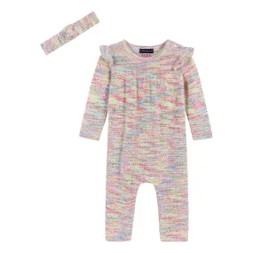 Infant Multicolor Knit Romper W/Headband Set  | Pink