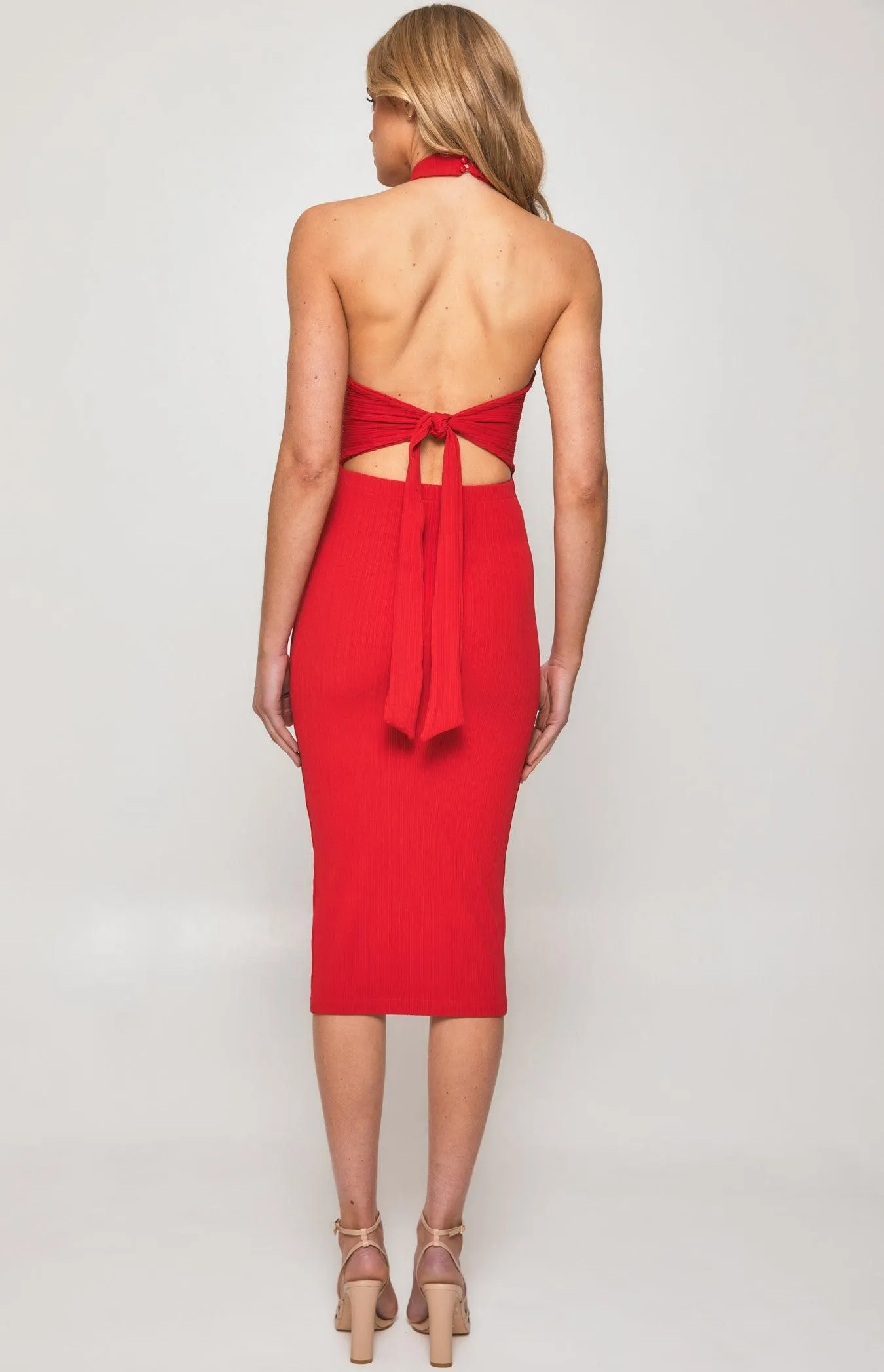 Jersey Halter Neck Dress - Red