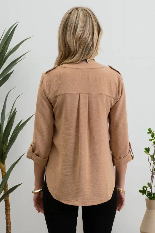 Karissa 3/4 Sleeve Gold Button Top - 2 Colors!