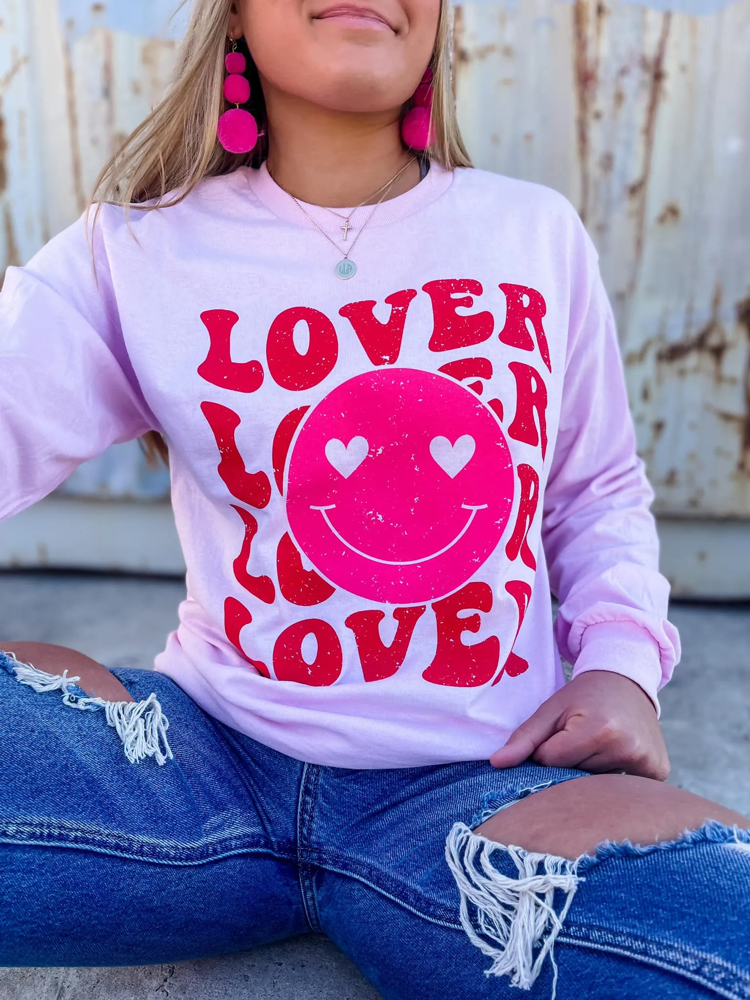 {LOVER LOVER LOVER} Bubble Gum Pink Long-Sleeve Tee