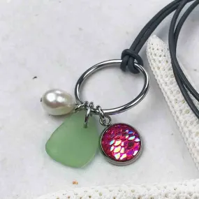 Magenta Moonrise Mermaid Dreams Necklace with Seafoam Sea Glass & Genuine Pearl | #1363