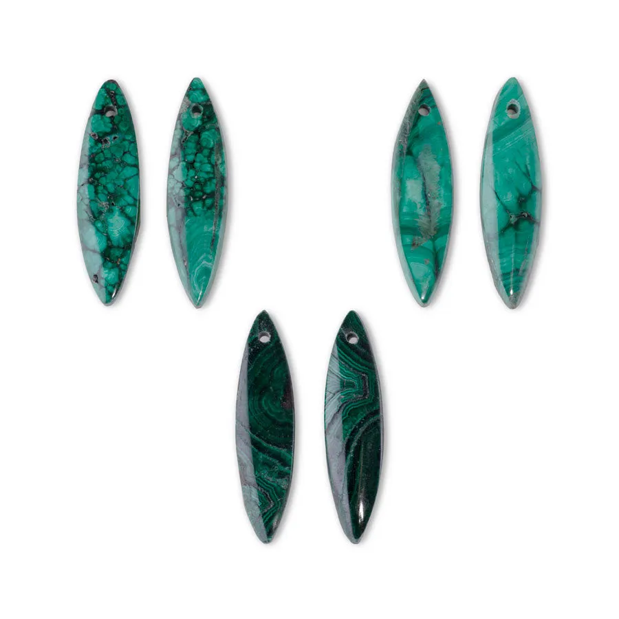 Malachite 10x40mm Marquis Pair - Pendant