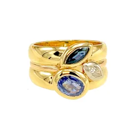 Manfredi Diamond & Sapphire Double-Ring in 18k Gold