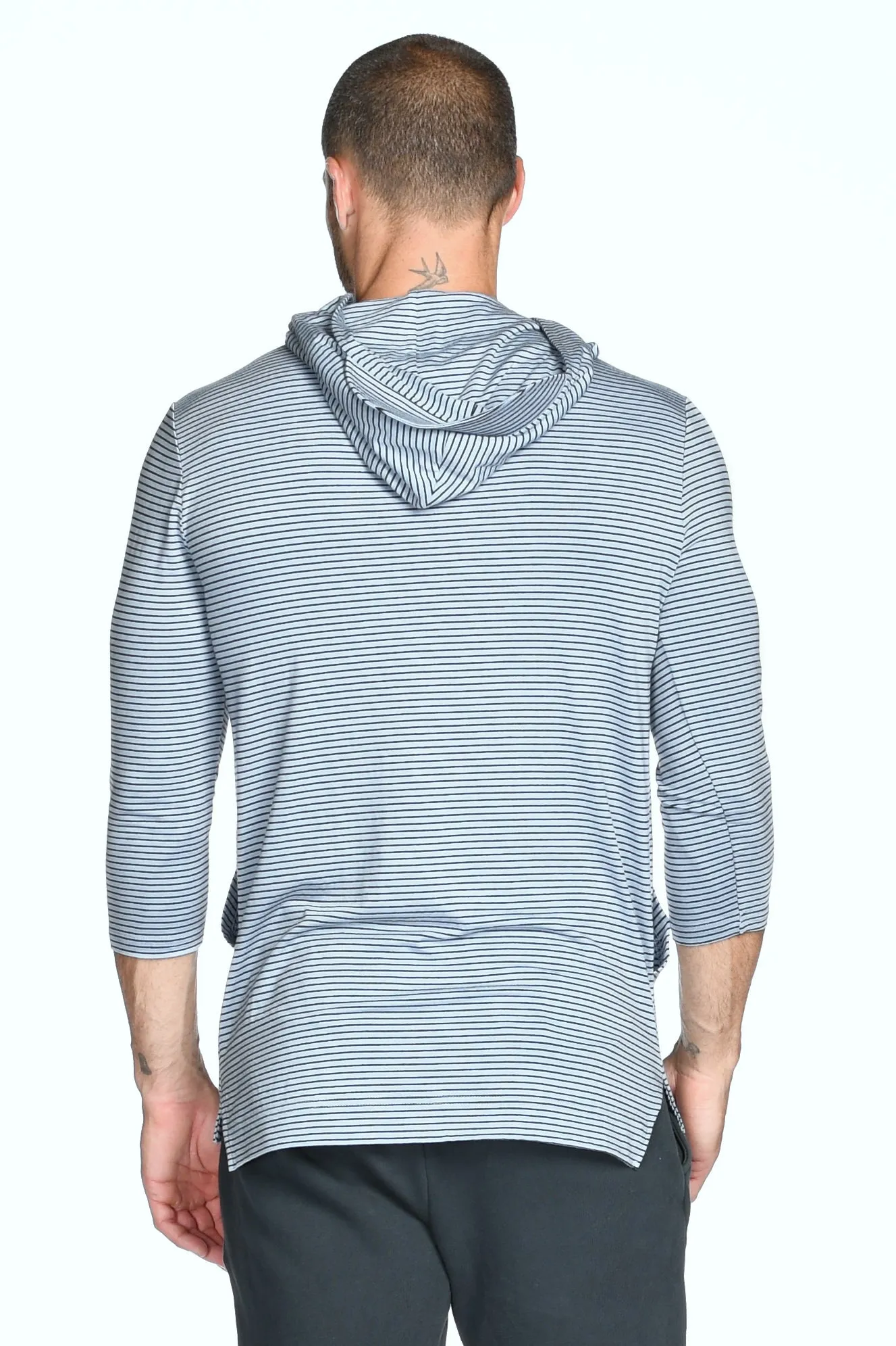 Men's 3/4 Sleeve Cowl Neck Visor Stripe Hoodie