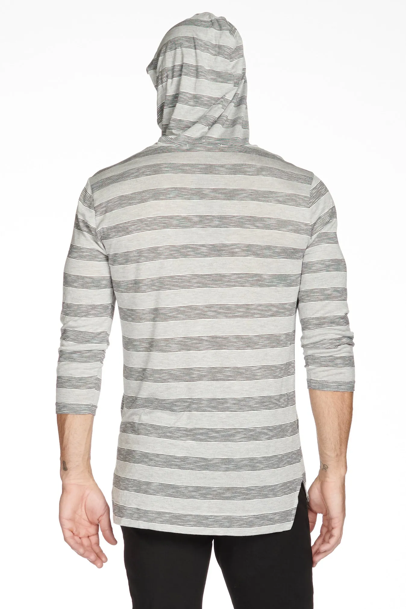 Men's 3/4 Sleeve Cowl Neck Visor Stripe Hoodie