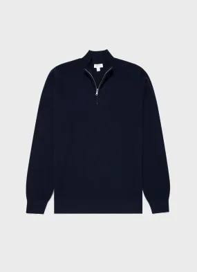 Men's Cashmere Zip Neck Jumper in Navy