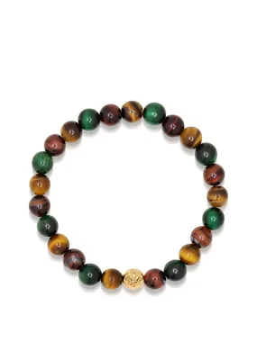 Men's Wristband with Colorful Tiger Eye and Gold