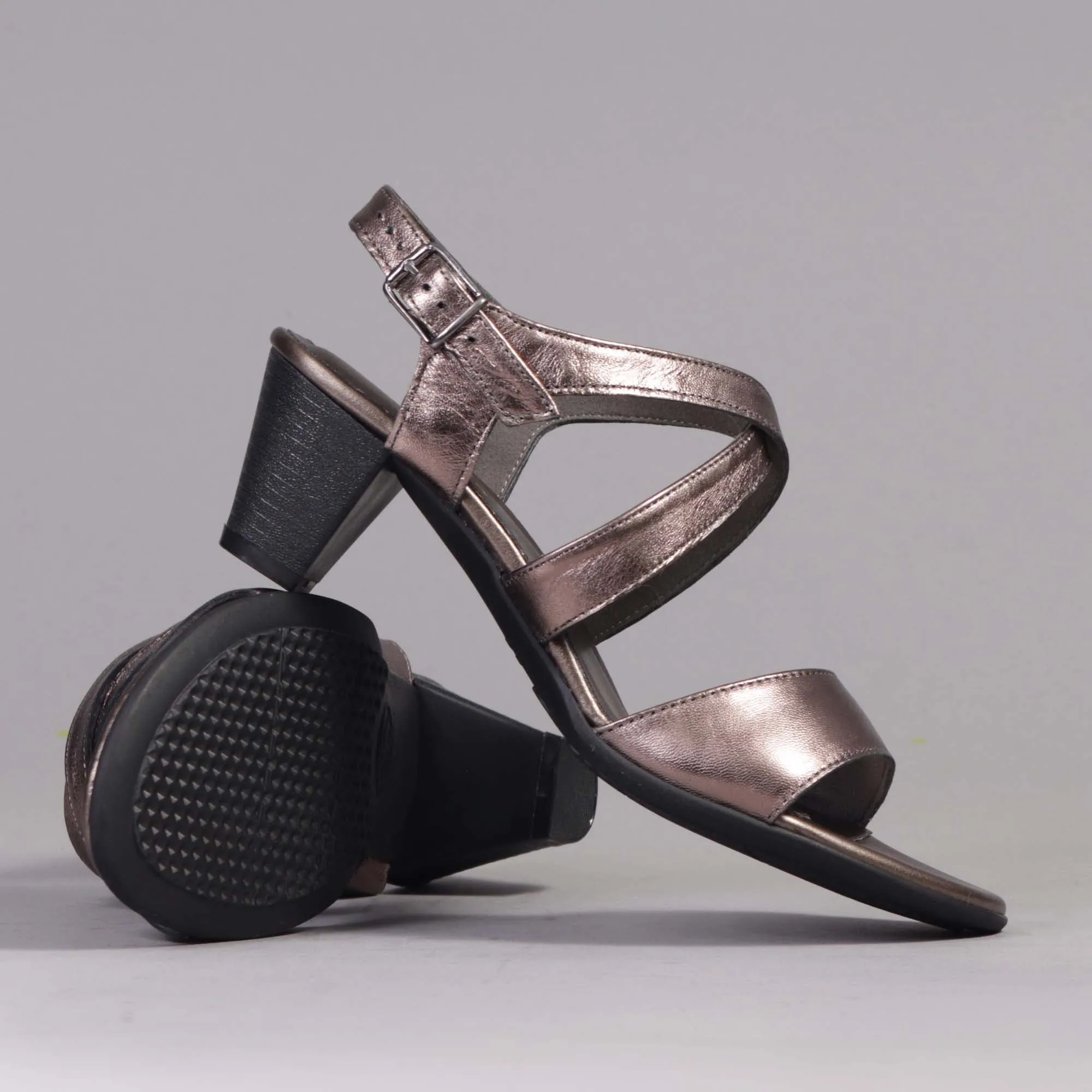 Mid Heel Sandal in Lead Metallic - 12553